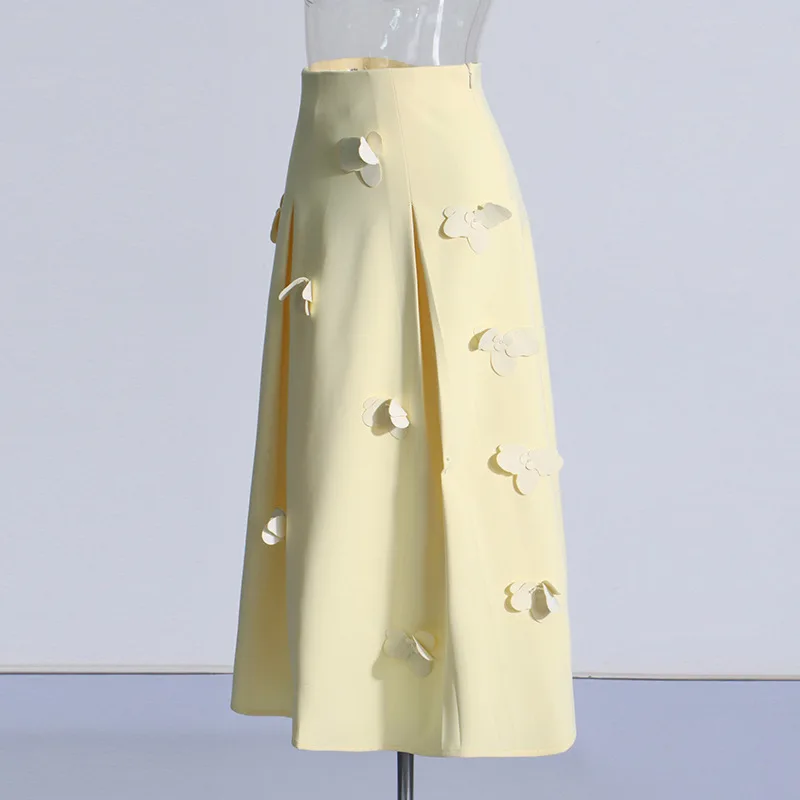 

Sweet Temperament, High Waisted A-Line Skirt, 2025 Spring New Style, Niche Splicing Flower Decoration, Long Skirt For Women
