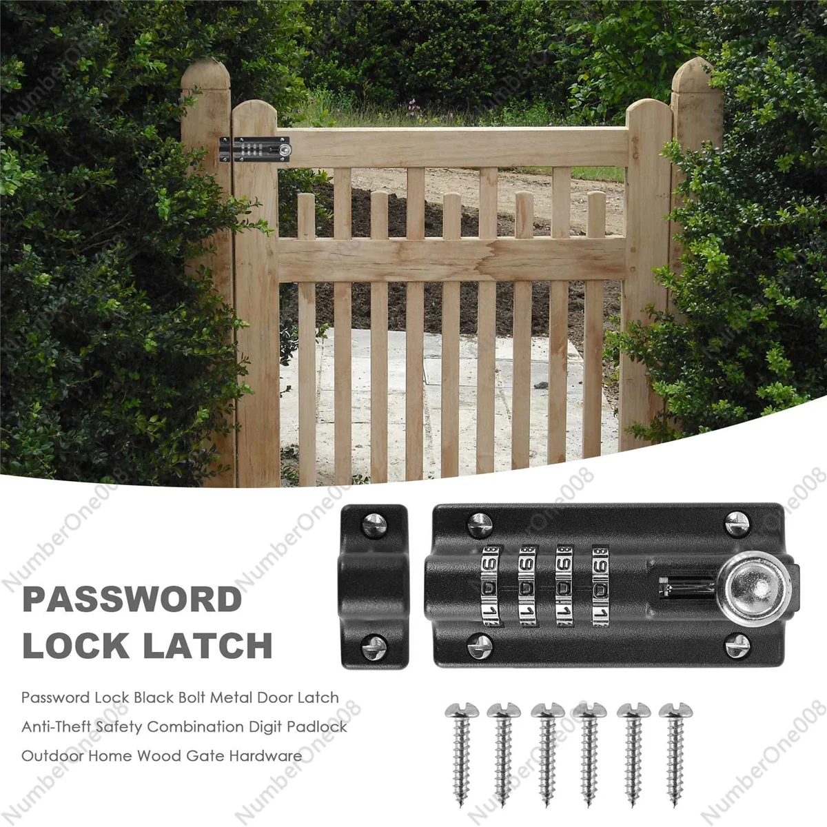 Password Lock Black Bolt Metal Door Latch Anti-Theft Safety Combination Digit Padlock Outdoor Home Wood Gate Hardware