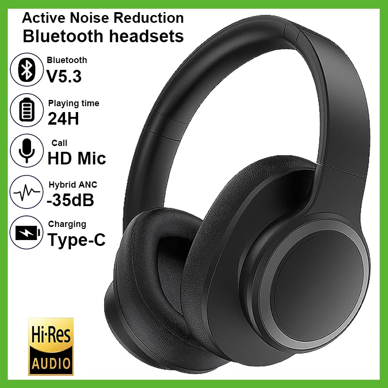 ANC Headphones Bluetooth Wireless Headsets Active Noise Reduction  Earpieces Great Bass Music Game Sport Earphones Foldable