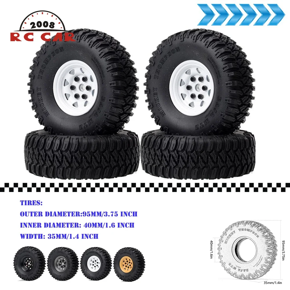 

1.55" Metal Bead lock 12mm Hex Wheels Hub Rims & 95mm Tires for RC Car 1/10 4WD D90 TF2/ Tamiya CC01 LC70 MST