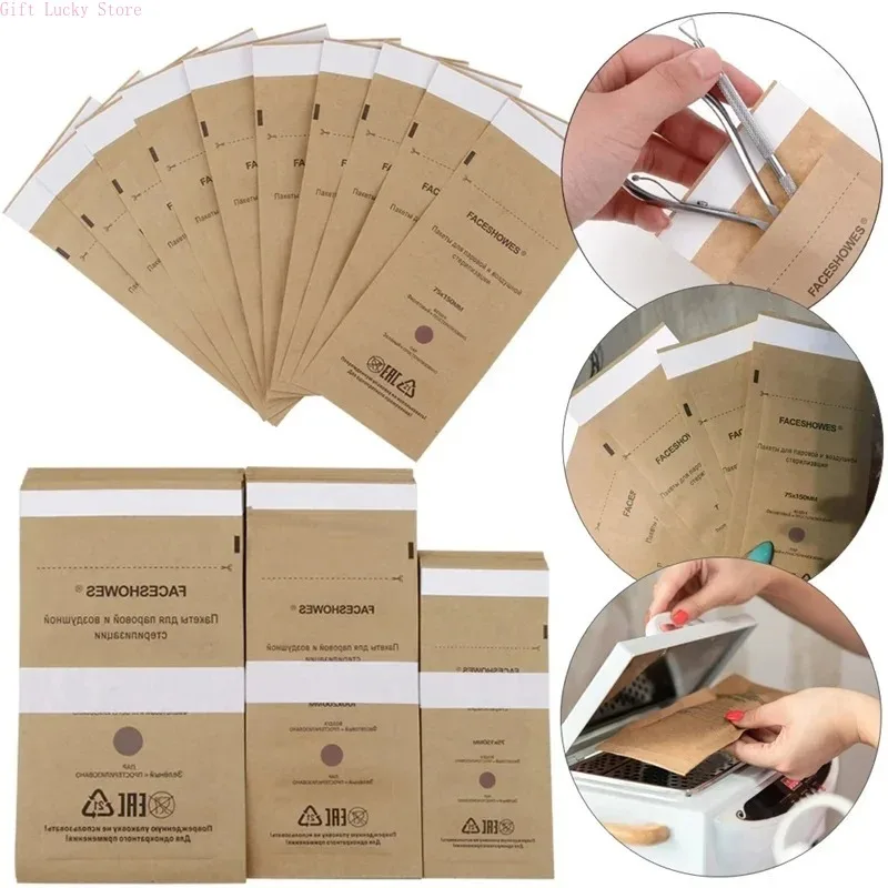 20/50 Disposable Nail Disinfection Kraft Bag Manicure Pouch Nail Gel Equipment Machine Nail Art Clean Sterilization Accessories