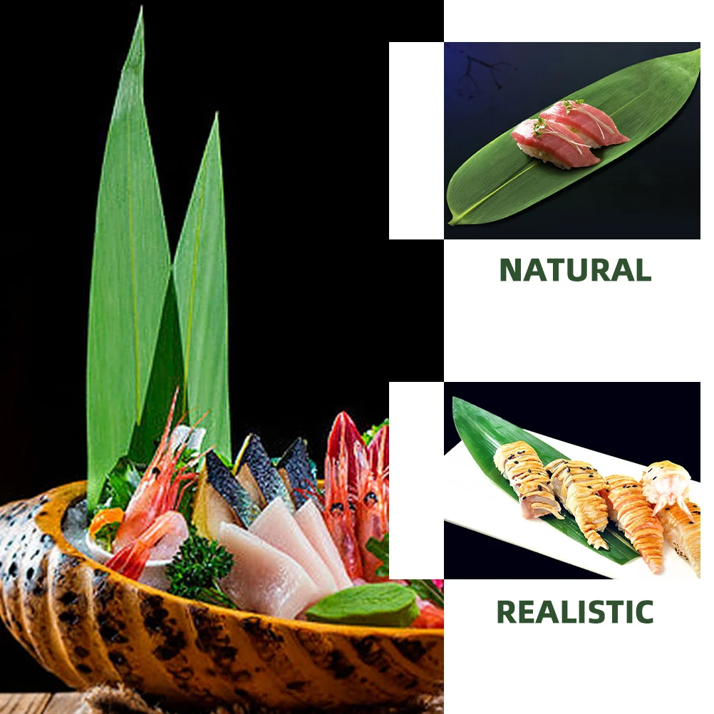 

100pcs Bamboo Dish Display Decorative Leaves Sushi Serving Japanese Food Mat Sashimi Leaves Sushi Plate Adorn Meat Cushion