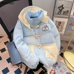 Autumn Winter Sweet Loose Parkas Jacket Women Cute Cartoon Puppy Embroidery Warm Hooded Padded Coat Female Casual Y2k Outerwear