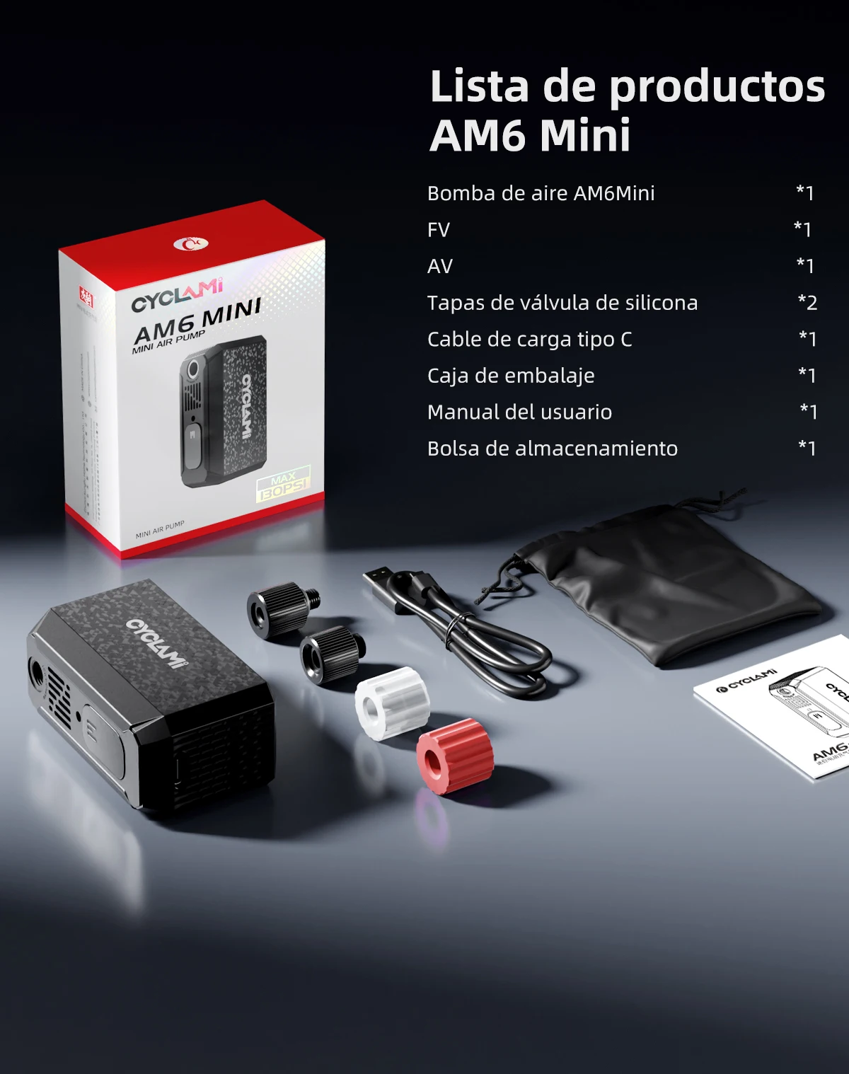 Inflador eléctrico CYCLAMI AM6 – 130 PSI Inflador eléctrico CYCLAMI AM6 – 130 PSI