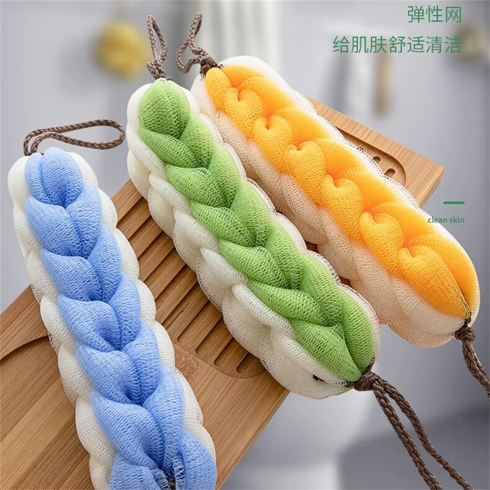 Two-toned Net Back Scrubber Bath Belt Elastic Stretchable Washcloth Ball Deep Mud Clean Shower SPA Scrub Pull Strap for Body