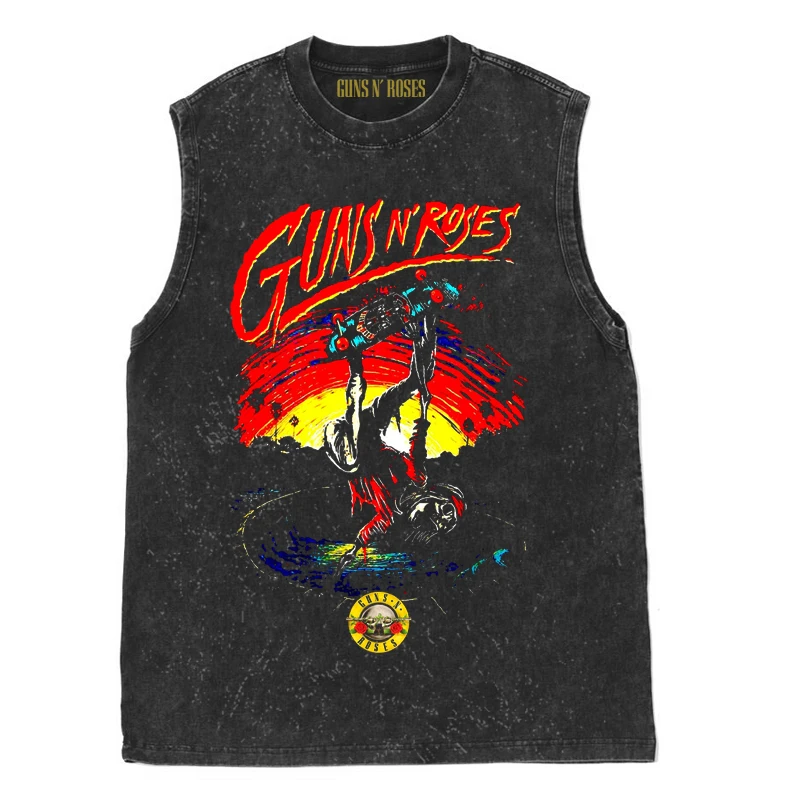 100% Cotton Guns N Roses Vintage American Vintage Rock Wash Old Sleeveless Vest T-shirt Tank Tops Gym Clothing