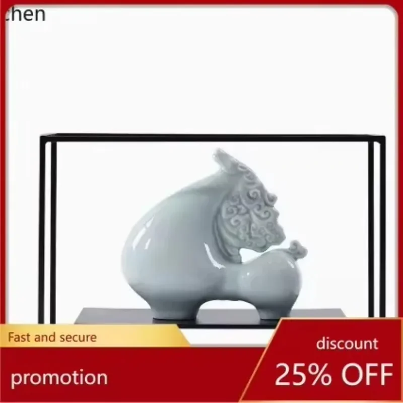 DSA New Chinese Style Ornament High-end Zen Ceramic Celadon Horse Leader Boss Office Desktop Decoration Tea Room Display