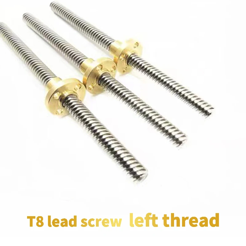 

T8 lead screw Left-hand thread lead2/3/8mm 304 stainless steel T8 trapezoidal reverse left-hand screw and reverse copper nut