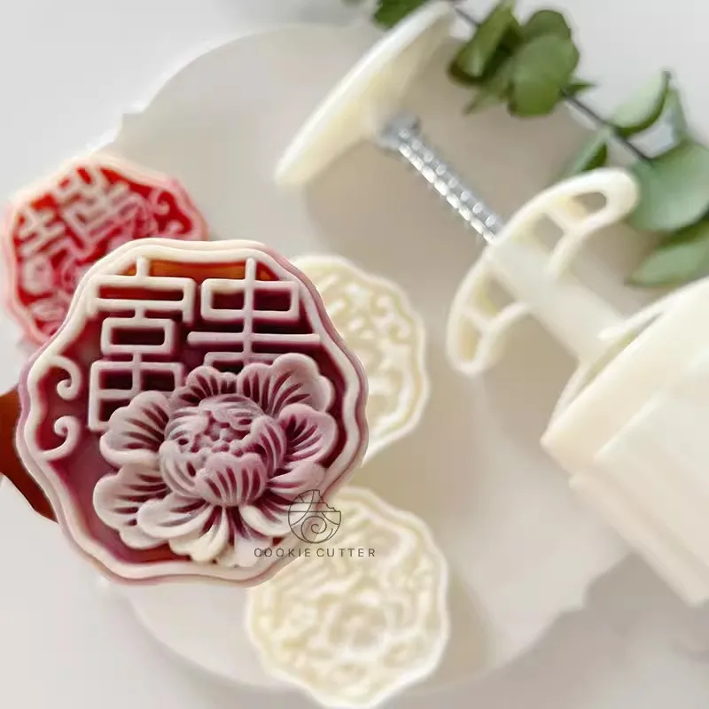 2Pcs 75g Chinese Character Moon Cake Plunger Mold Wealth Health Cookie Cutter Mid-Autumn Festival Pastry Dessert Kitchen Items