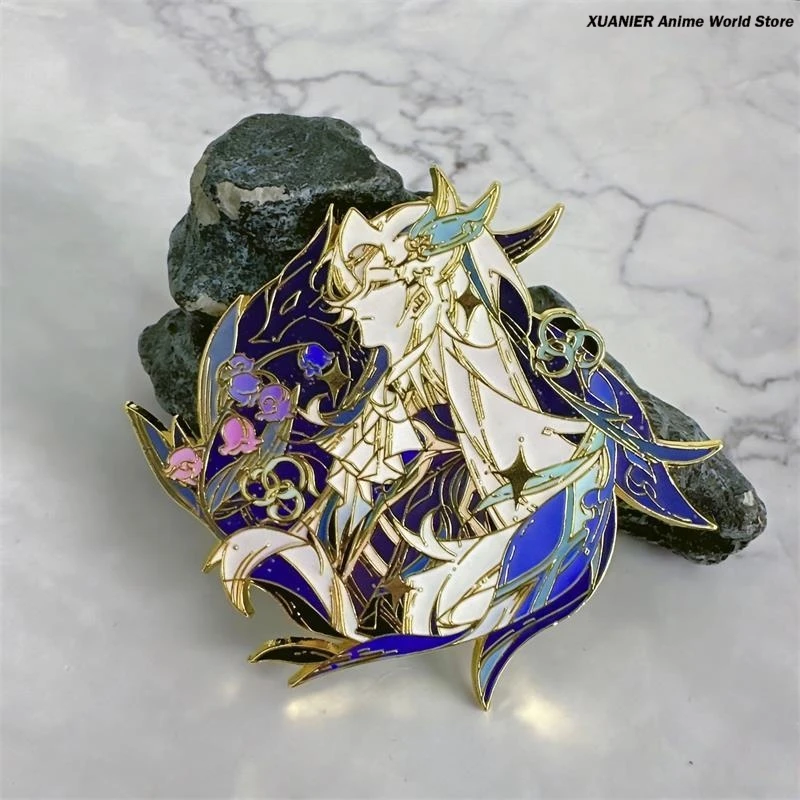 Anime Neuvillette Metal Badge Genshin Impact Brooch Pin Necklace Cosplay Pendant Bedge Itabag Clothes Ornament Birthday Present