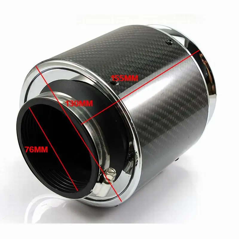 76mm/3inch High Flow Air Filter High Performance Cold Air Intake Carbon Cover Sports Air Filter For Car Auto Parts Universal