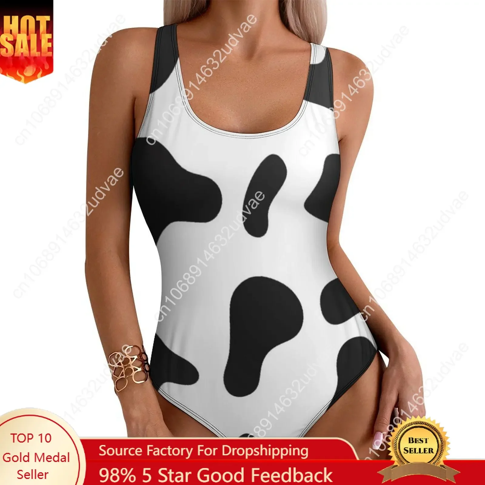 

Cow Print Skin Texture Swimsuit Sexy Black And White Spots Female Swimwear One Piece Fashion Swimsuits Beach Push Up Beach Wear