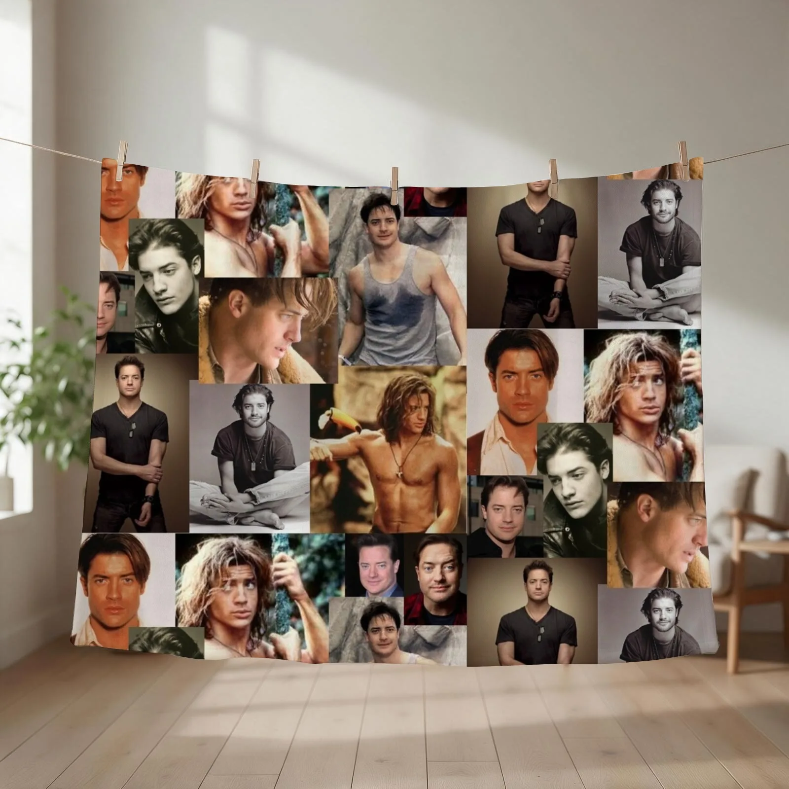 Brendan Fraser Love Collage Throw Blanket couch cozy soft plush fuzzy picnic outdoor blanket