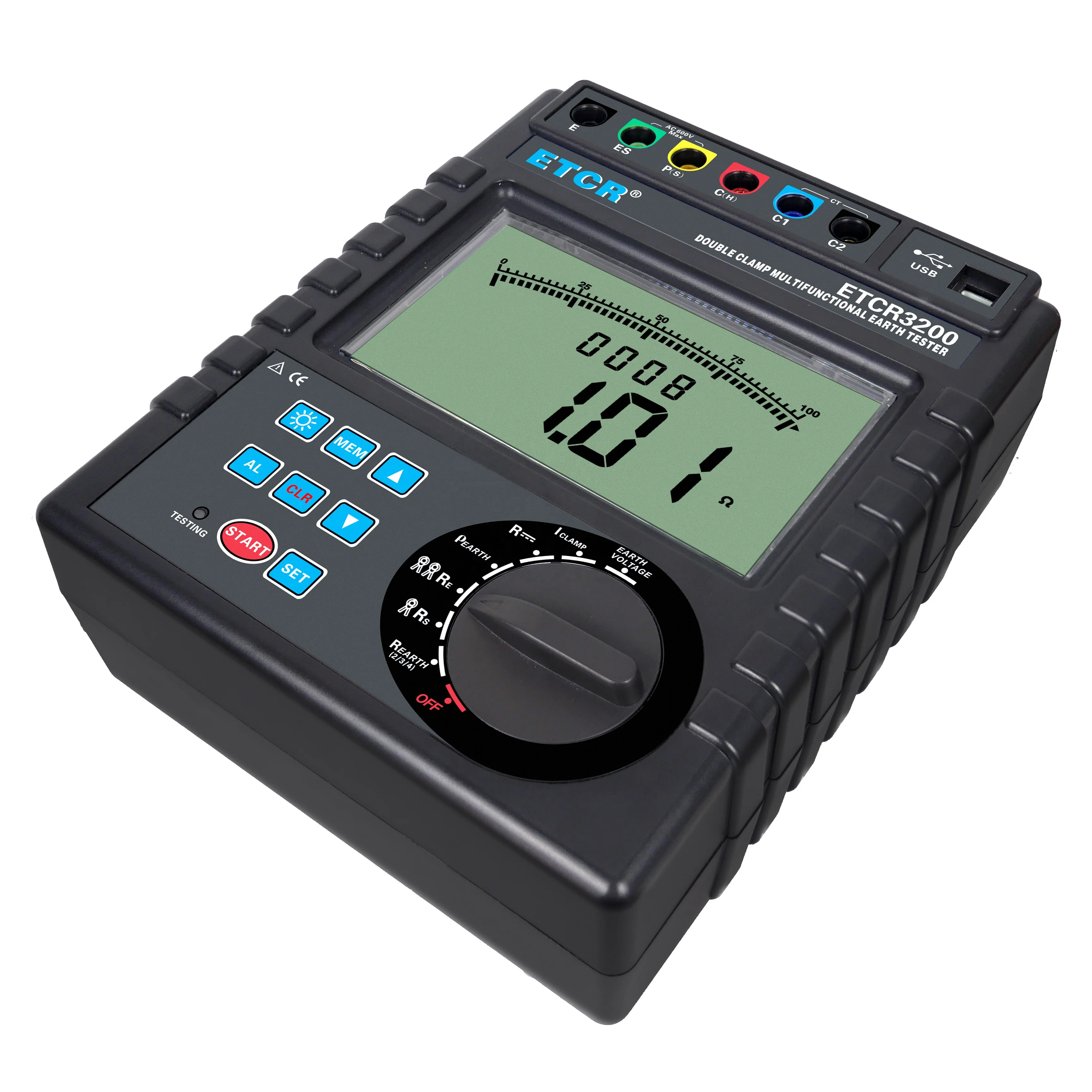 ETCR3200 2000 Groups Data Storage Digital Double Clamp Earth Tester AC 600A/100V Lithium Battery Flight Case Packaging Class 0.1