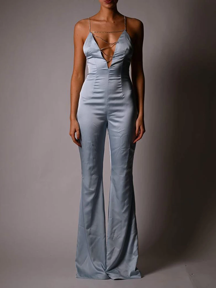 

2025 Summer Women's Dress Sexy Open-Back Slimming Smooths Your Silhouette Ribbon Collar Elegant Long jumpsuit For Yearly Par