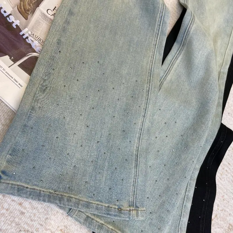 Jeans svasati con diamanti a vita alta da donna Sle Primavera Nuovo arrivo Ele Pantaloni lunghi versatili fino al pavimento