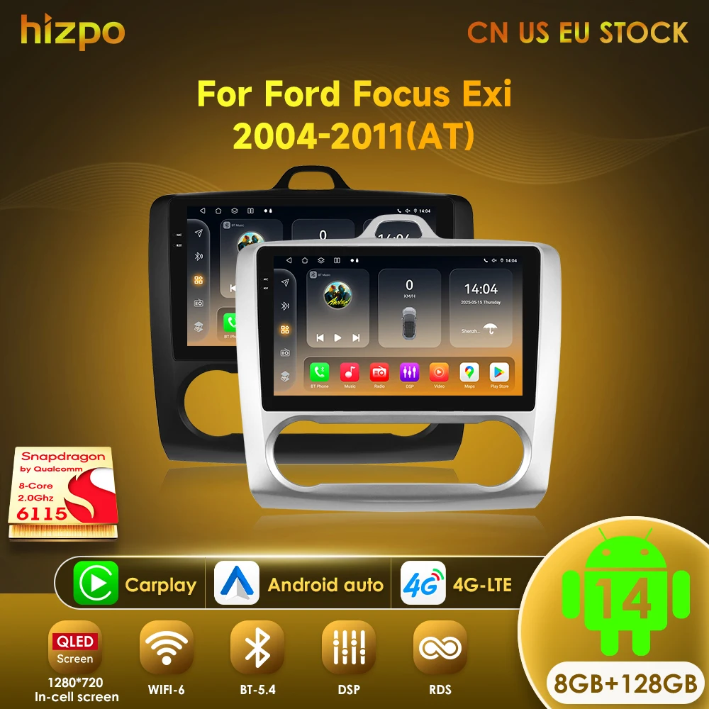

Hizpo CarPlay автомобильный радиоприемник мультимедийный плеер Android 14 для Ford Focus Exi MT AT 2004-2011 авто GPS 2din авторадио навигация