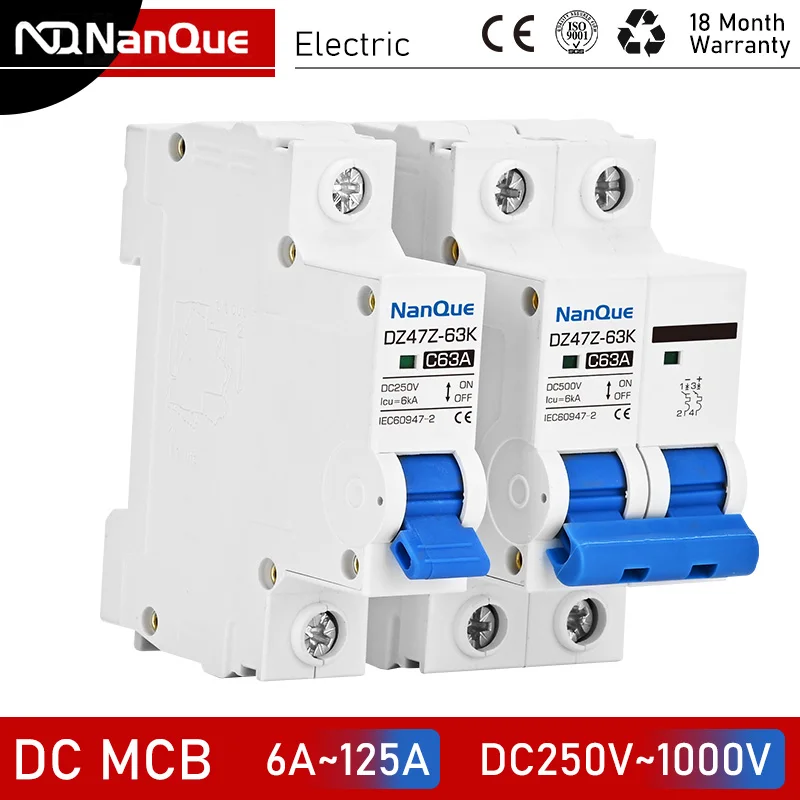 태양광 패널 DC 회로 차단기, DC MCB 250V, 500V, 750V, 1000V, 2P, 3P, 4P, 16A, 32A, 50A, 100A, 125A, 비편광 DC 차단기, PV 시스템