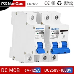 태양광 패널 DC 회로 차단기, DC MCB 250V, 500V, 750V, 1000V, 2P, 3P, 4P, 16A, 32A, 50A, 100A, 125A, 비편광 DC 차단기, PV 시스템