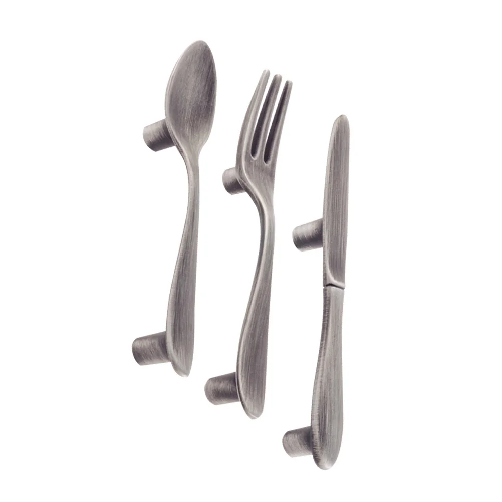 

3Pcs Cutlery Style Cabinet Pull Handles Zinc Alloy Modern Drawer Knobs for Furniture Cupboard Closet - Silver Simple Knob