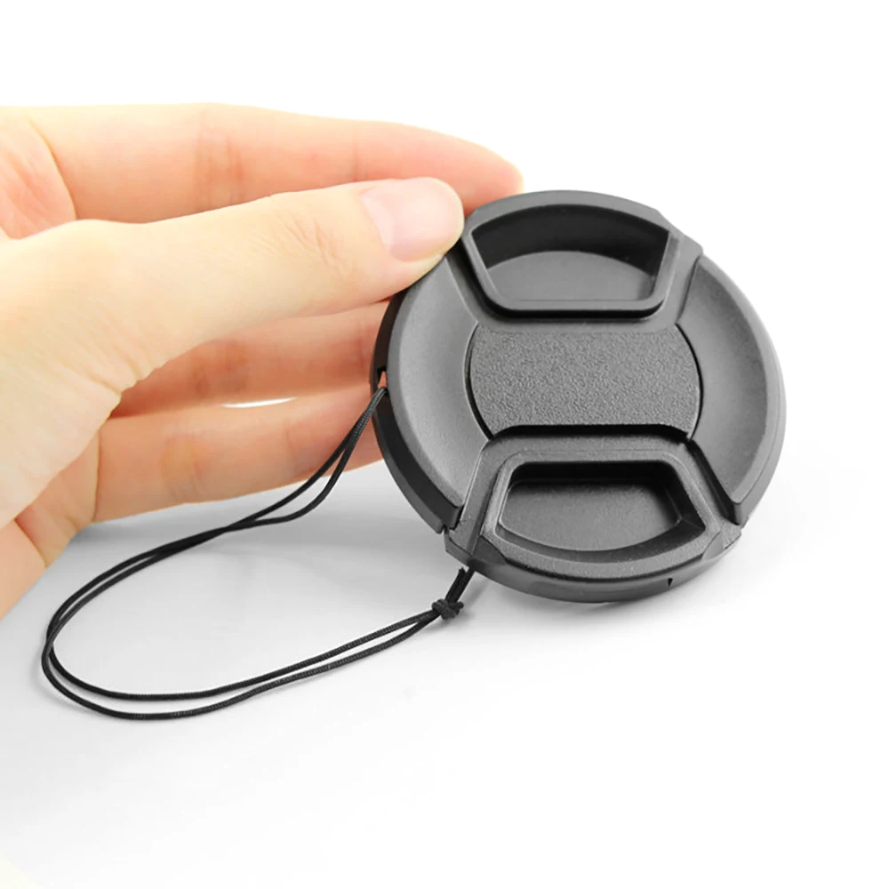 1Pc Camera Lens Cap 49mm,52mm,55mm,58mm,62mm,67mm,72mm Optional Lens Protector Black ABS Front Lens Cap Built-in Anti-Loss Rope