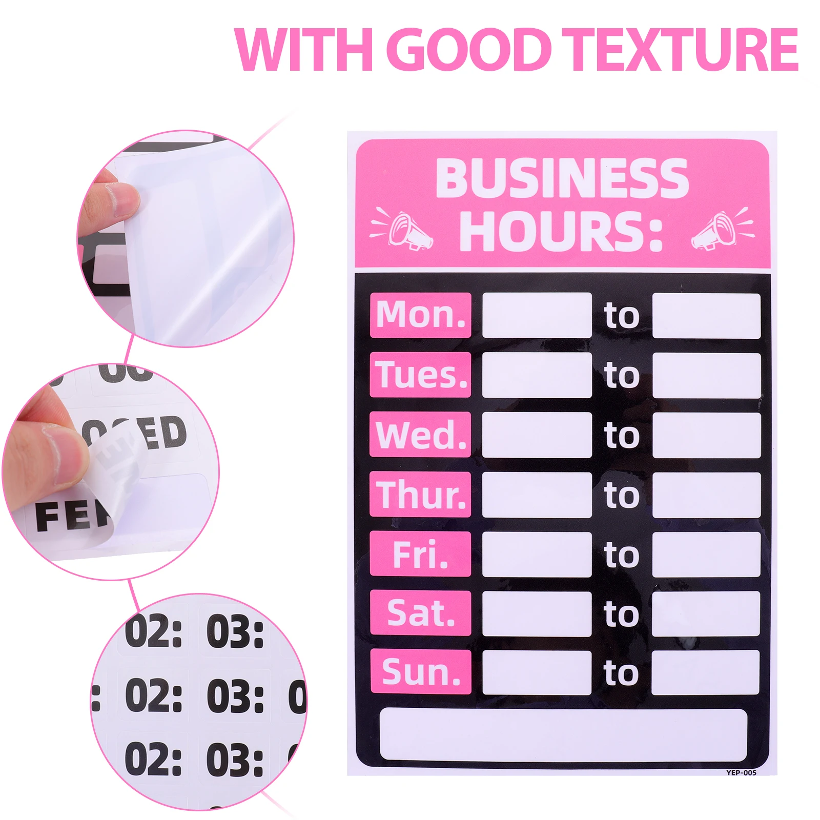 

2 Pcs PVC Business Hours Sign Stickers Waterproof Oil Resistant Adhesive Store Opening Labels for Shop Use