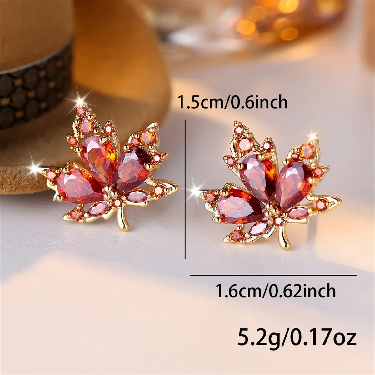 2024 New Pomegranate Red Water Drop Diamond Maple Leaf Earrings, High End Bride Wedding, Simple, Small and Versatile Earrings