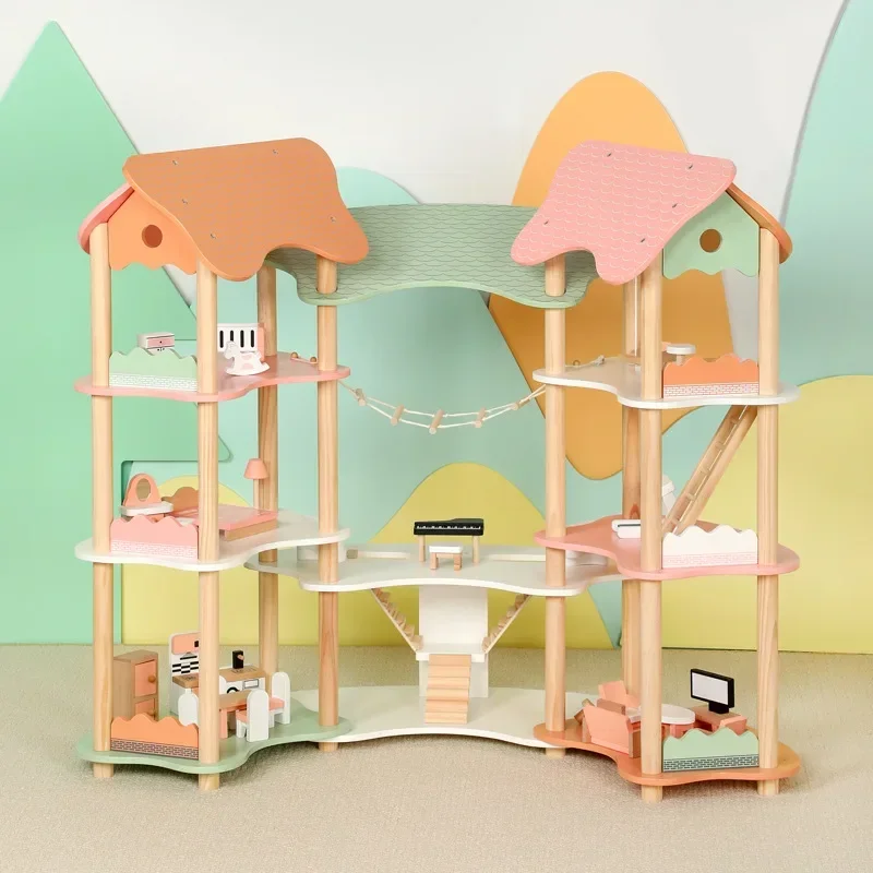 

Three Layers Wooden Diy Dollhouse Kit Dollhouse Furniture Building Blocks Montessori Education Children's Toys Christmas Gifts