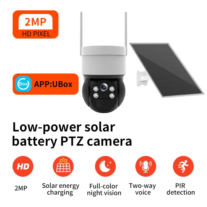 2MP 1080P Ubox Solar Power Full Color Wireless WIFI  PTZ  IP Dome Camera AI Humanoid Detection  Home Security CCTV Baby Monitor