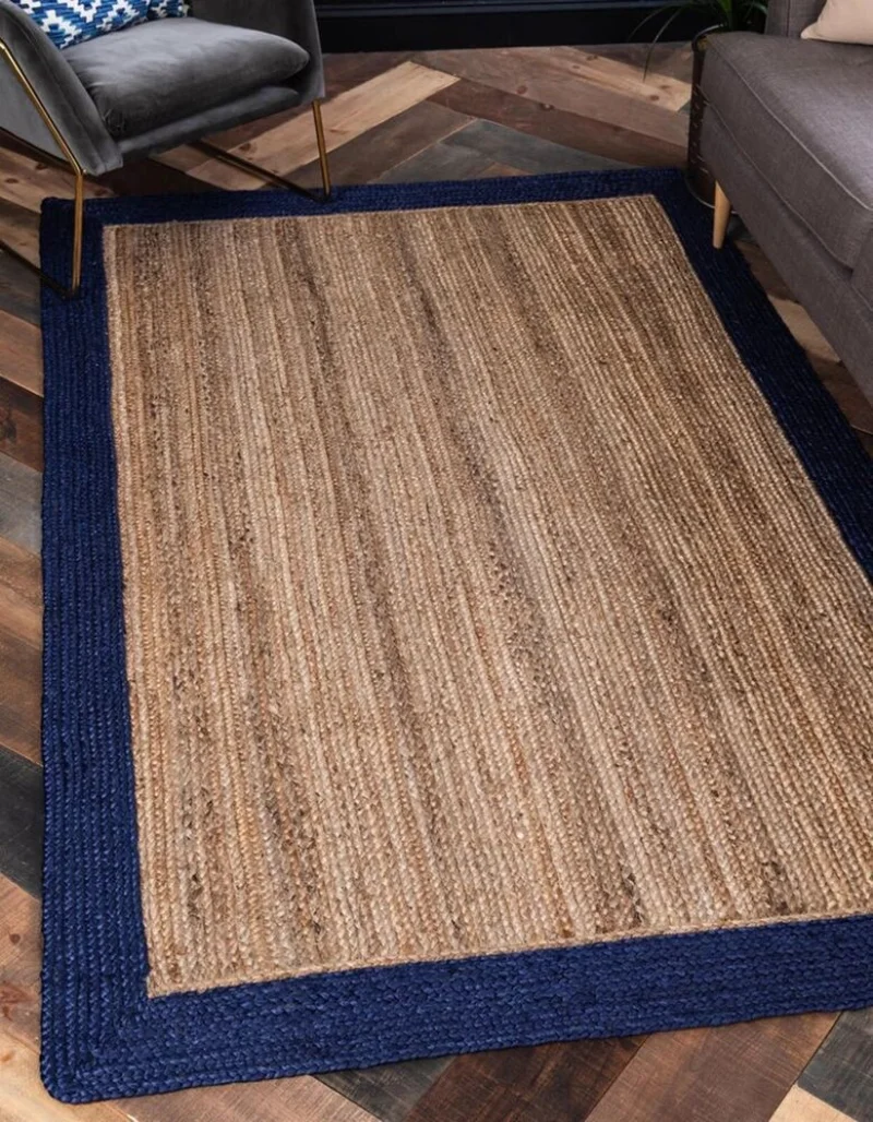 Natural Jute Blue Rug Handmade Carpet for Living Room Bohemian Area Rug Handwoven Kilim Home Bedroom Decor