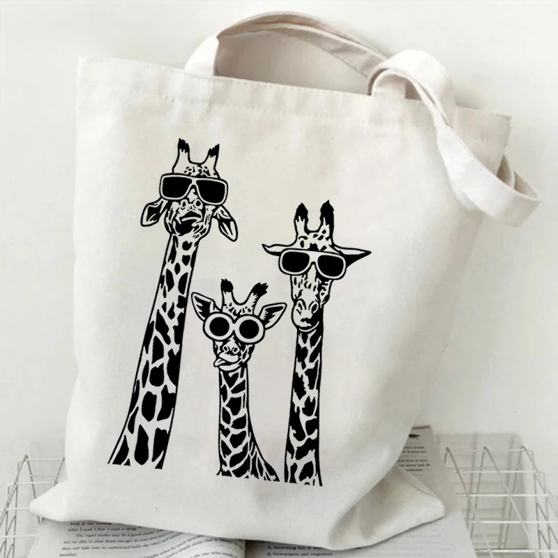 Women Tote Bags Funny Glasses Giraffe Pattern Canvas Shoulder Bag Unisex Designer Giraffe Lovers Gifts Versatile Storage Bags