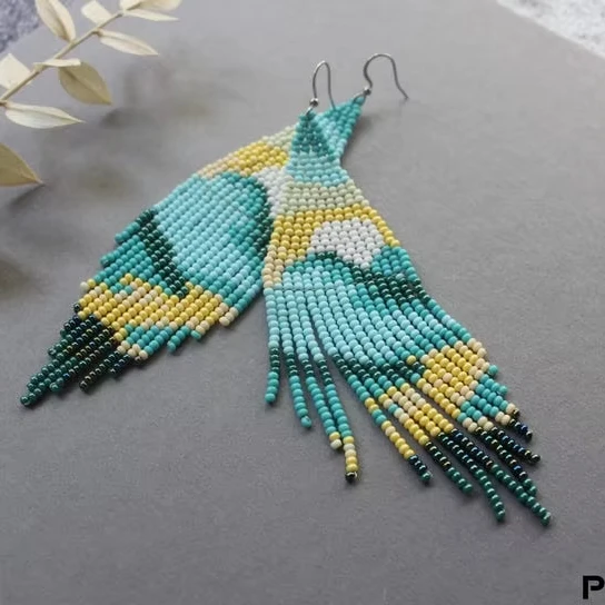 

ZGMXR Hand-Woven Rice Bead Earrings Tassel Alloy Bohemia Geometry Fashion Landscape Scenery Gradient Color Fashion Jewelry