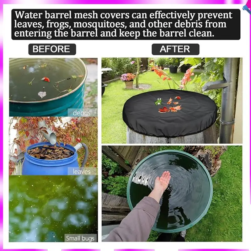 N96R Mesh Cover Rain Barrel With Drawstring Rain Collection Barrels Netting Screen To Keep Leaves And Debris Out