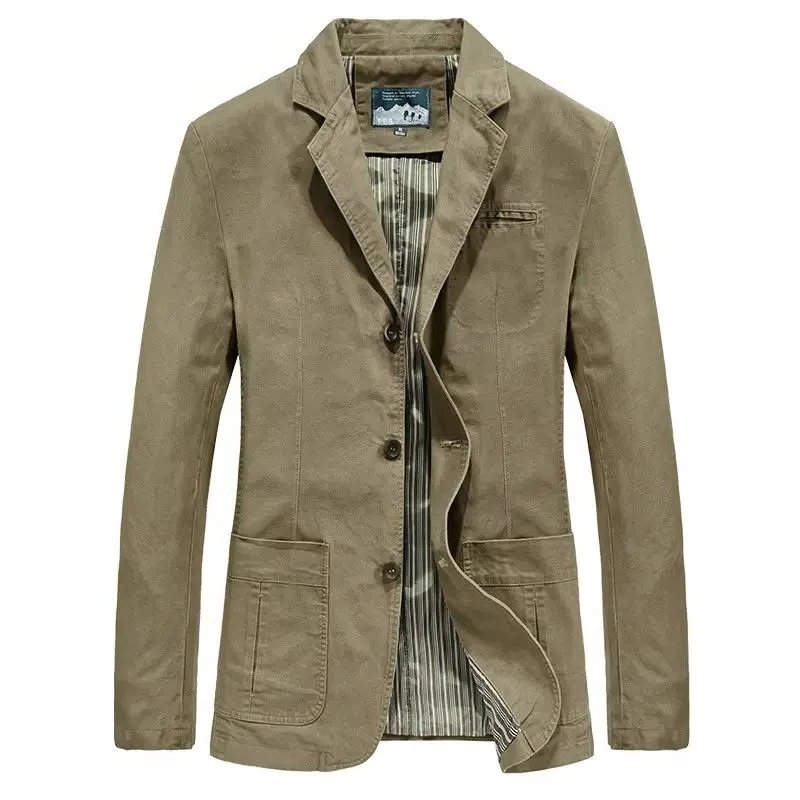 100% Cotton Male Pocket Button Jacket Outdoor Casual Business Blazers Jacket for Men Spring Autumn Casual Slim Fit Suits Coats