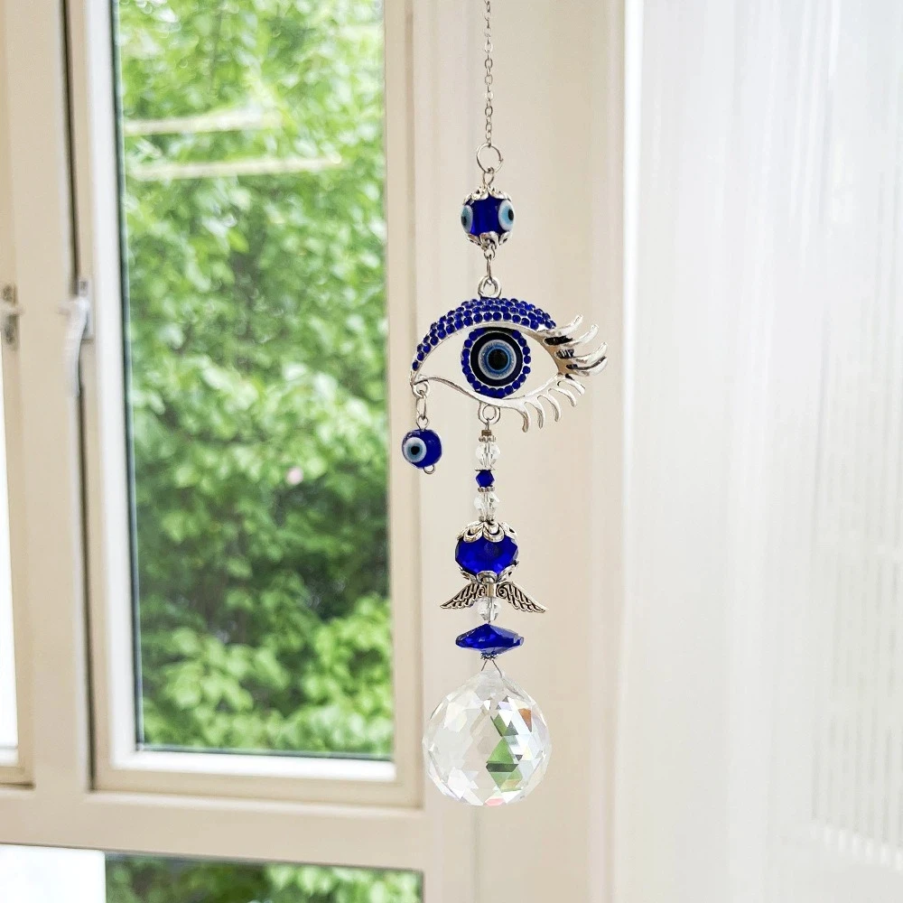 Rhinestone Devil Eye Suncatcher Butterfly Rainbow Maker Sun Catcher Pendant Crystal Balls Ornaments Hanging Crystal Decor