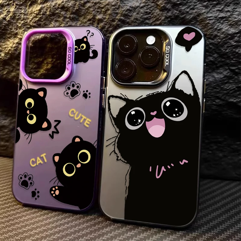 Cartoon Cute Black Cat Phone Case for Samsung Galaxy S25 Edge S24 S23 S22 S21 S20 Ultra Plus FE A56 A36 A26 Shockproof Cover
