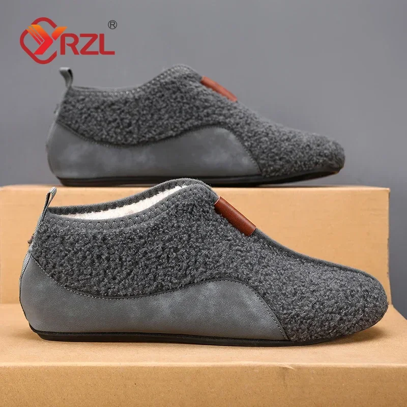 

YRZL Winter Cotton Shoes Men Warm Indoor Home Slippers Thin Bottom Man Plush Casual Shoes Soft Sole Anti-slip Cotton Loafers Men