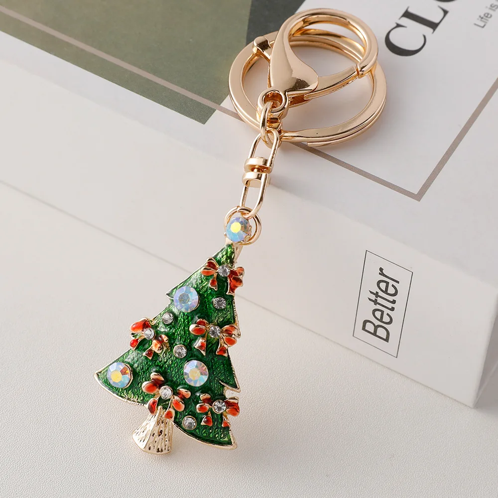 1Pcs Cute Christmas Tree Keychain Oil Drip Metal Pendant Christmas Decoration Cross-Border Wholesale