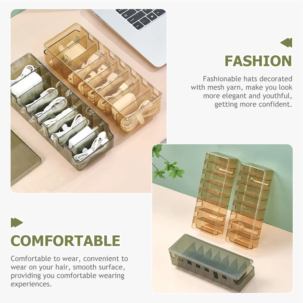 8 슬롯 데이터 케이블 보관 상자 반투명 소재 방진 뚜껑 USB 케이블용 대용량 코드 정리함