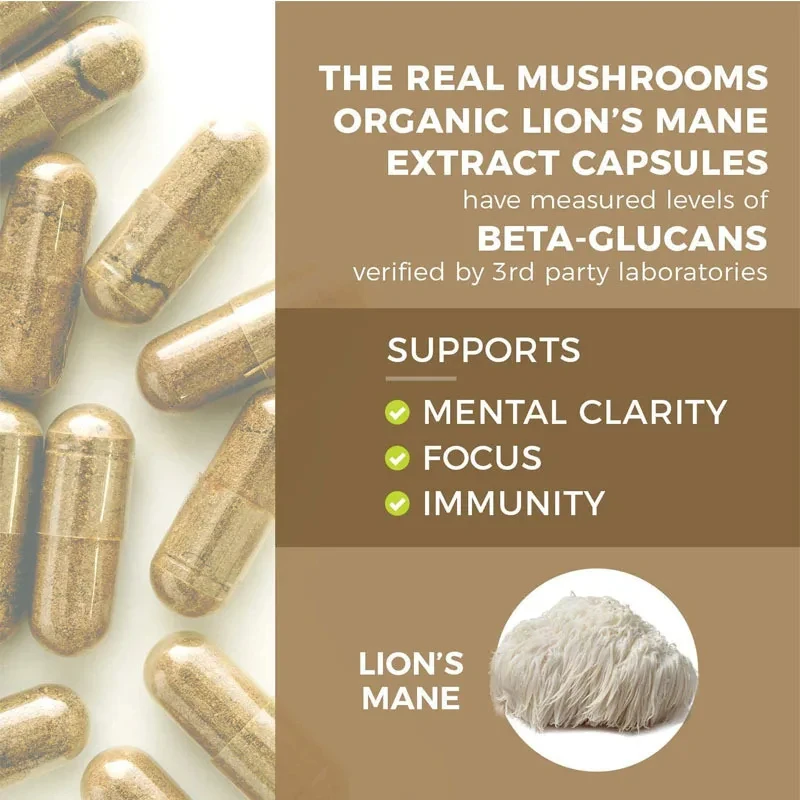 60 Pcs Lion Mane Mushroom Capsules Promotes Metabolism Organic Ganoderma Mushroom Extract Boosts Immune System