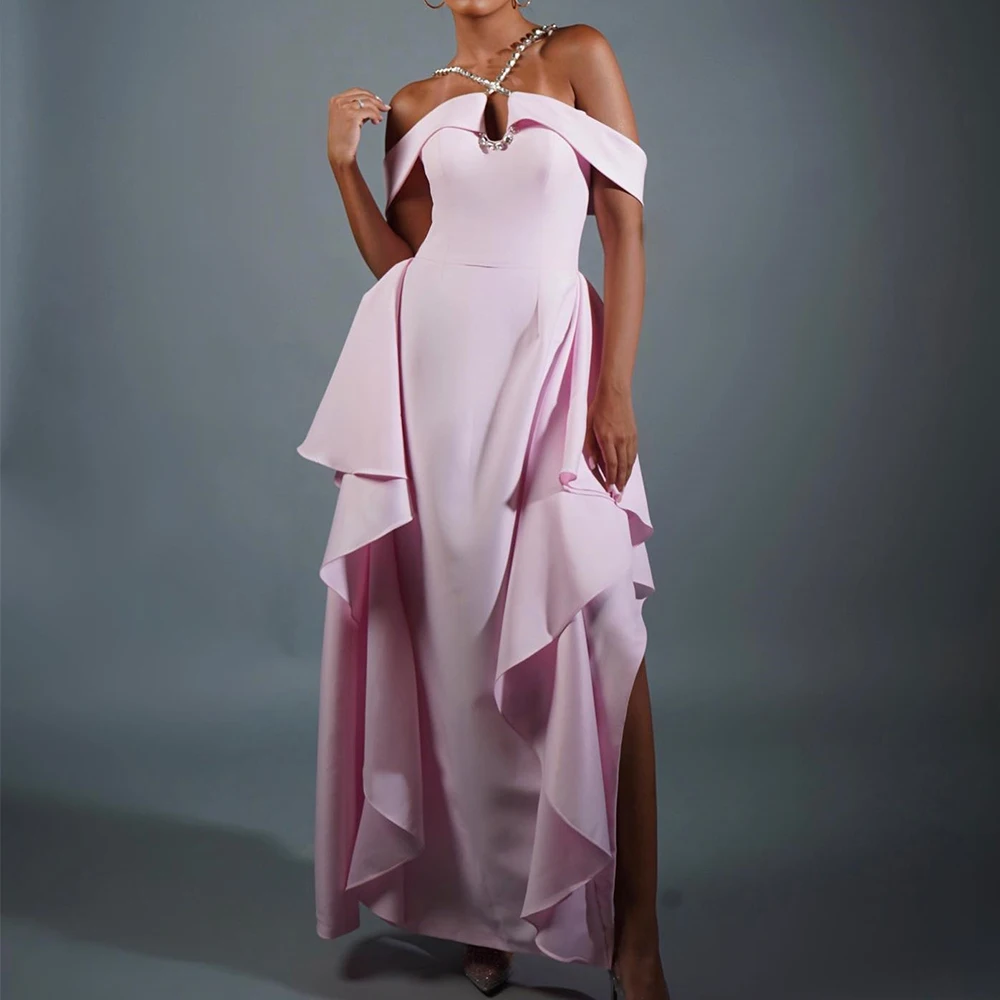 

Customized High Quality Jersey A-Line Crystal Evening Dress Fashion Floor Length Side Slit платье вечернее Saudi Arabia 2024