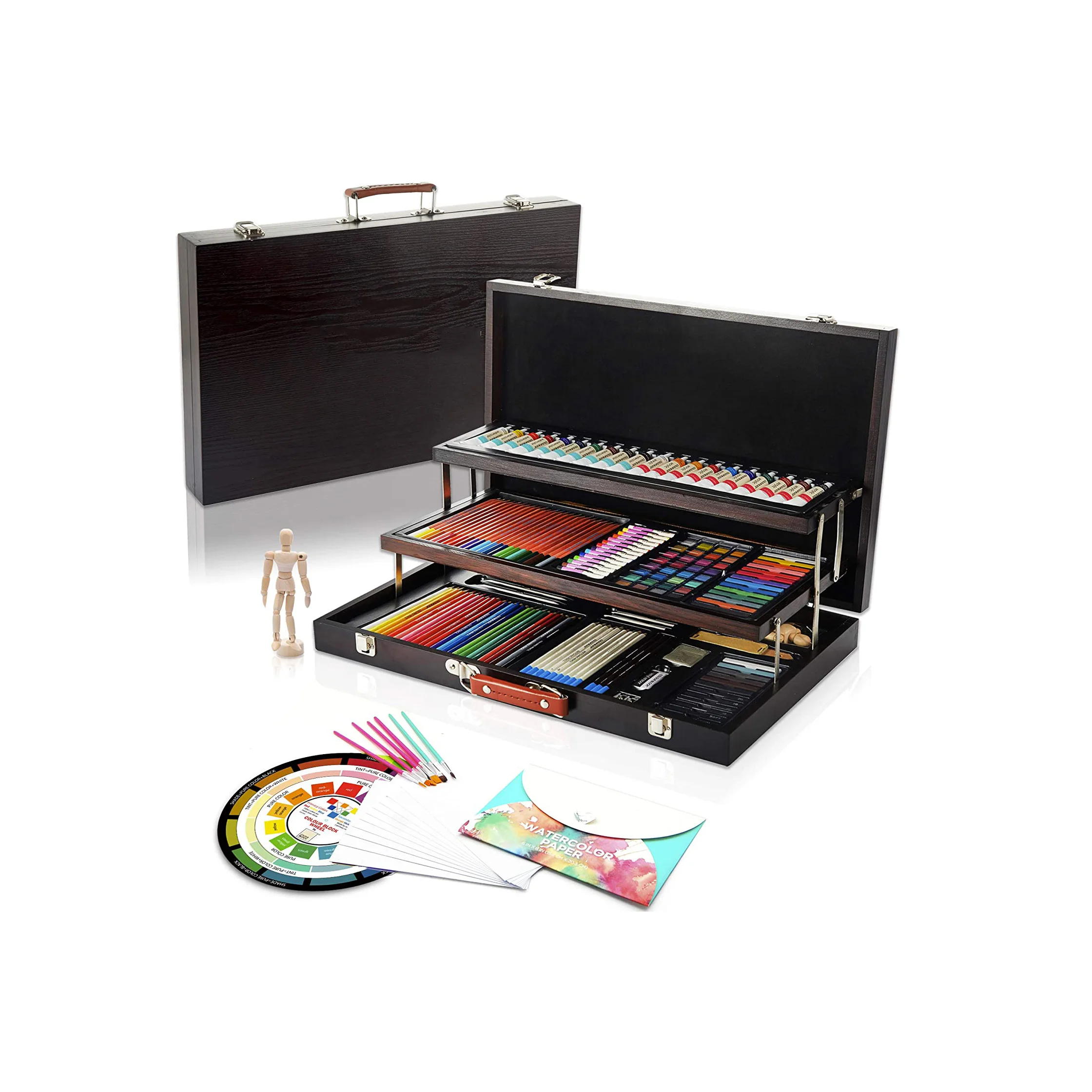 Wholesale High Quality Professional 181pcs Wooden Box Package New Design Art Set Painting Drawing Art Set