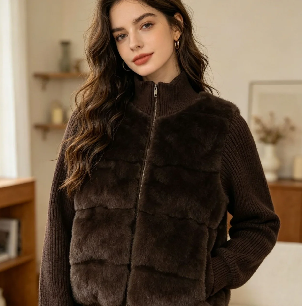 Women's imitation mink fur cotton jacket, women's 2026 new style small fragrant warm cotton jacket