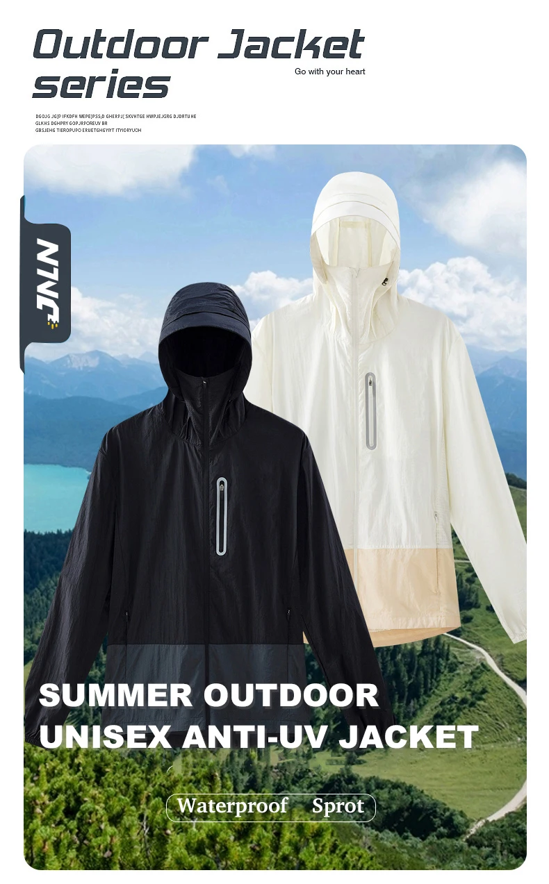 LNGXO Damen- und Herrenjacke, wasserdicht, UV-Schutz, Windjacke, Camping, Klettern, Trekking, Wanderjacke, Unisex, schnell trocknend, Sonnenschutzmantel – Detail 2