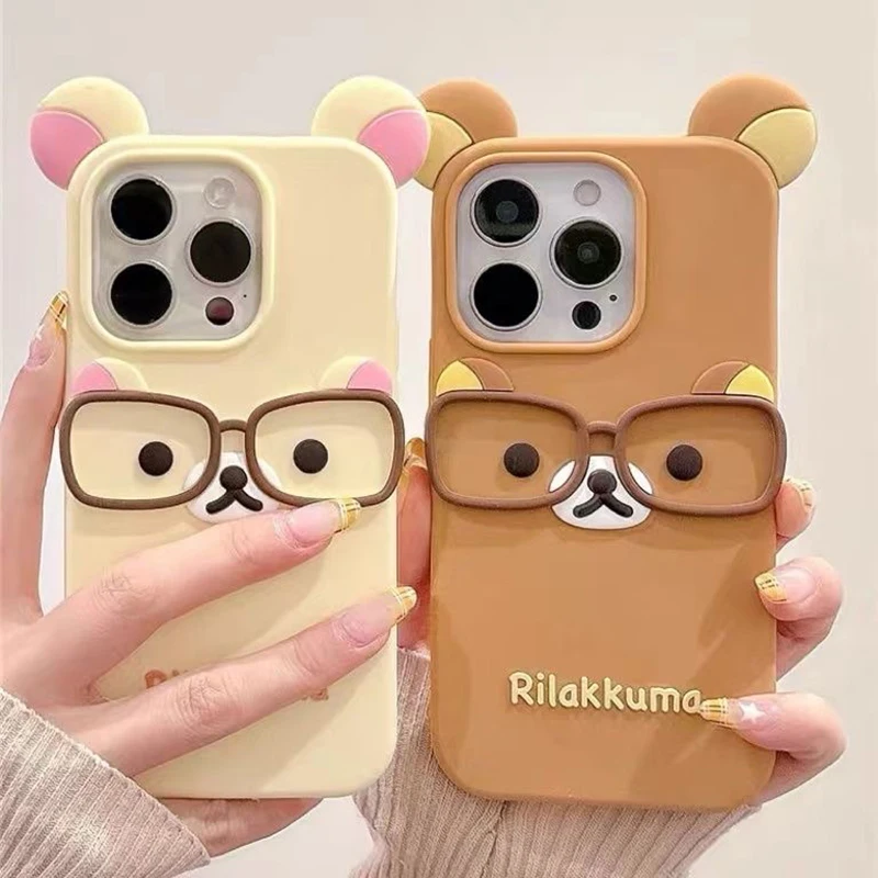 For iPhone 4S 5 5S 15 Plus 16 Pro Max 14 Pro 13 12 11 7 8 SE 6S 17 3D Glasses Rilakkuma Cartoon Sili