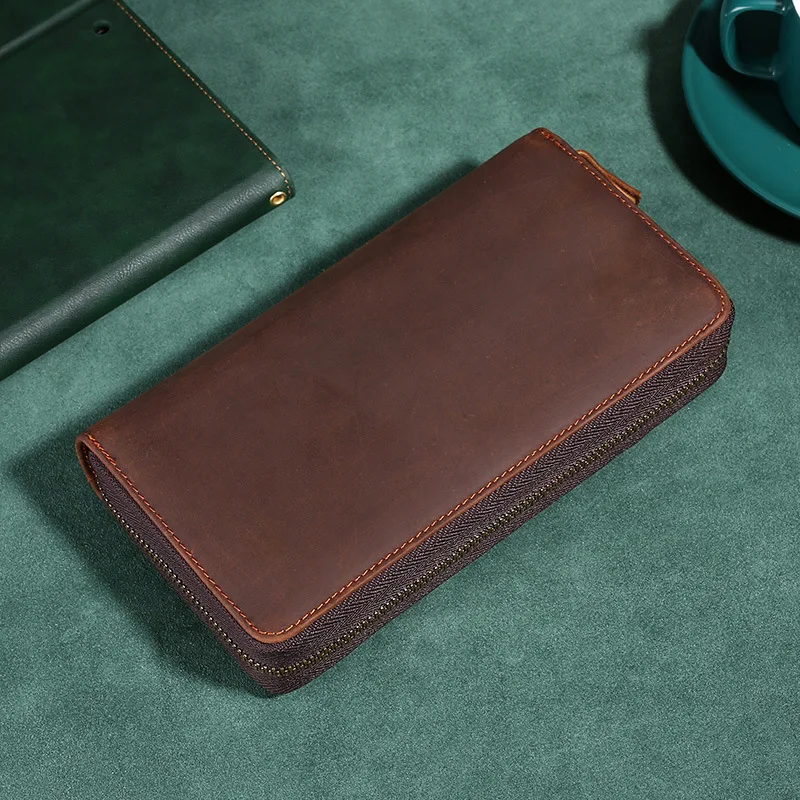 Genuine Leather Wallet Men Vintage Real Cow Leather Purse Large Capacity Male Cowhide Clutch Hand Bag