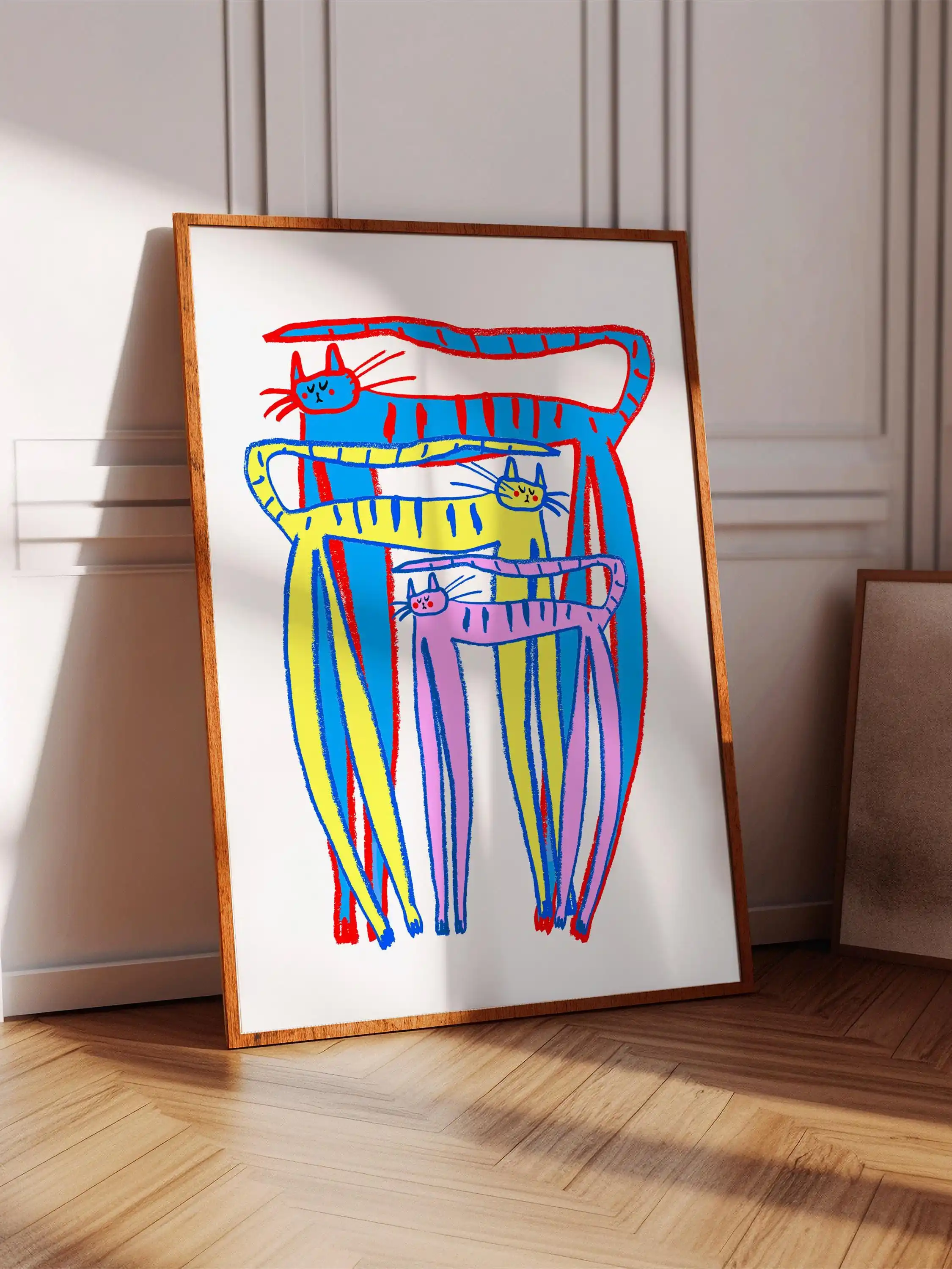 Cat Family Art Print, Bright Home Decor, for Bedroom, Kitchen, Living Room, Hall Way, Office, Illustration, Gift for Her