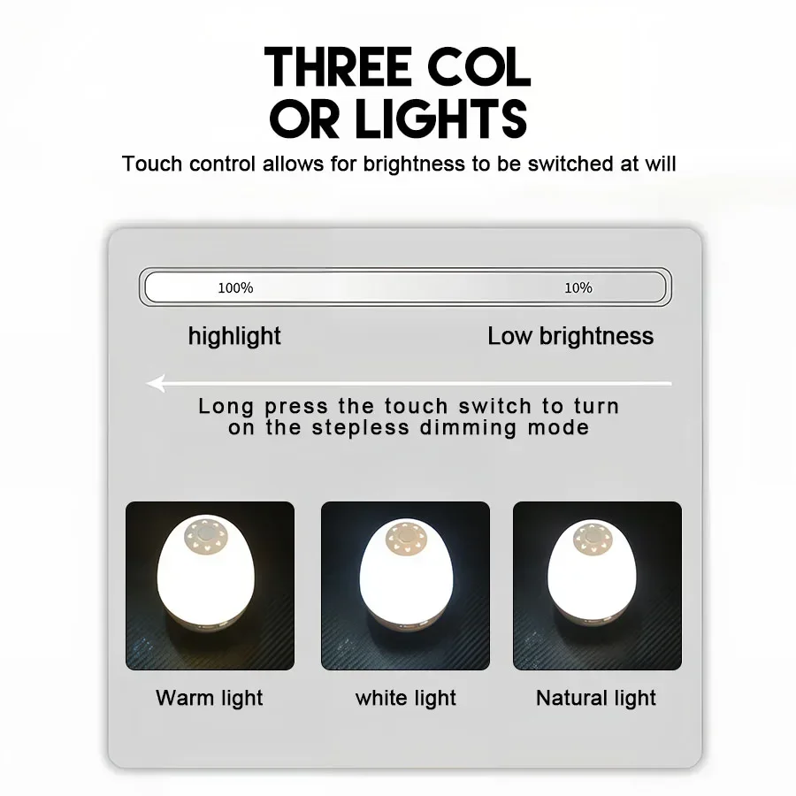 Rechargeable Portable Camping Light w/3 Modes,Stepless Dimming,360° Even LED Light,No Flicker,Night Lamp,Bedroom,Hanging Hook