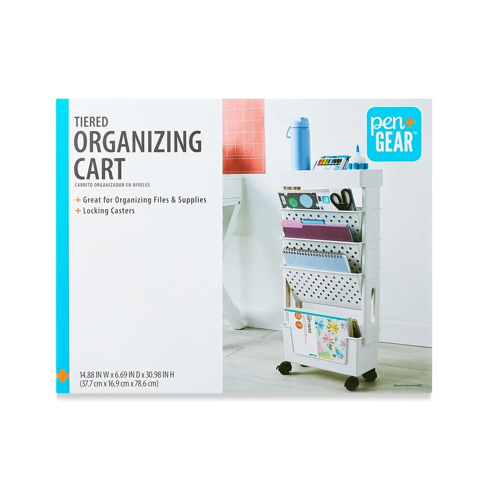 5-Tier Rolling Storage Cart Durable Organizer with Locking Casters Office Classroom Supplies Easy Assembly White