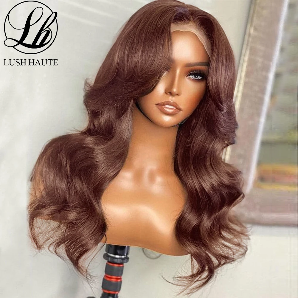 

Body Wave Chocolate Brown 13X4 Lace Front Wig 180% Density Colored Synthetic Auburn Reddish Brown Lace Front Wig For Black Women